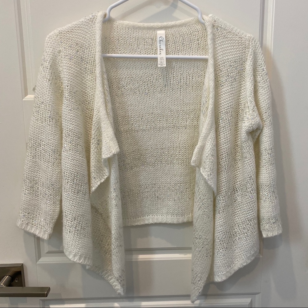 2/$10 White Knit Cardigan with Sequins Girls L